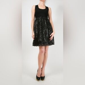 Alice + Olivia Round Neck Babydoll Sparkly Silk Blend Mini Dress